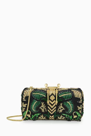 Embroidered Soiree Clutch in Brass