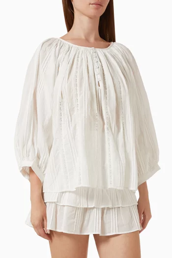 Shirred Half Placket Top in Cotton