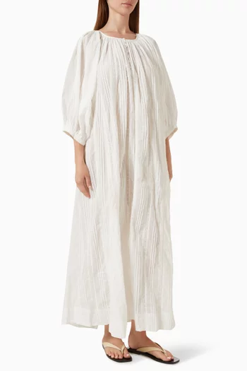 Shirred Half Placket Dress in Cotton