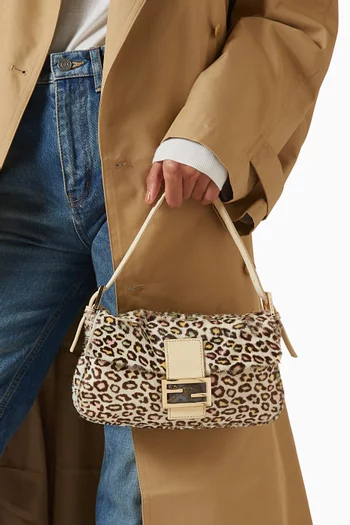 Vintage Leopard-print Baguette Shoulder Bag in Pony Hair & Leather