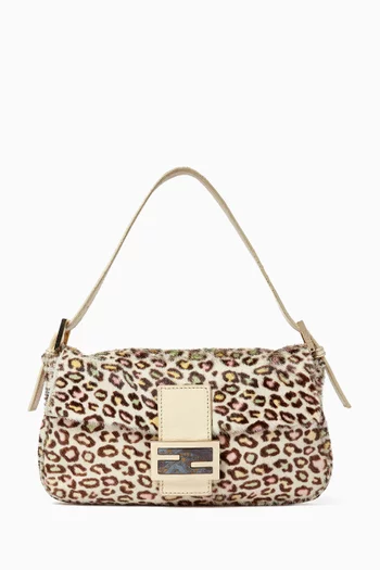 Vintage Leopard-print Baguette Shoulder Bag in Pony Hair & Leather