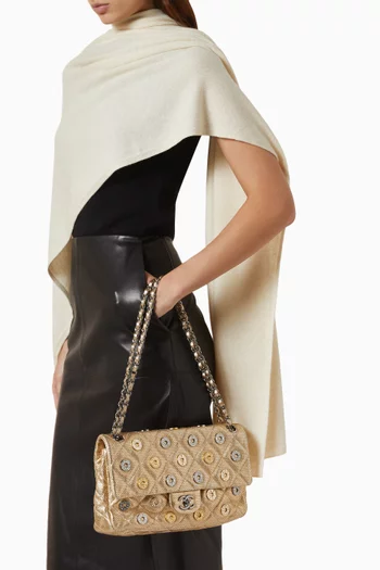2010s Paris-Dubai Jumbo Flap Bag in Perforated Leather