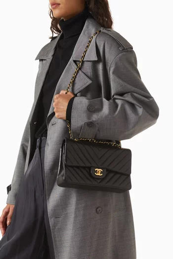 90s Chevron Medium Double Flap Bag in Lambskin Leather