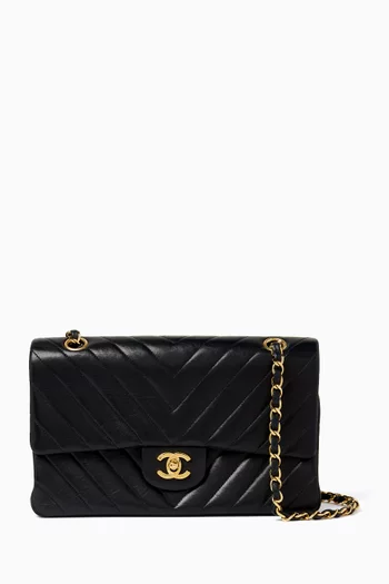 90s Chevron Medium Double Flap Bag in Lambskin Leather