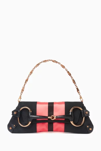 GG Monogram Horsebit Shoulder Bag in Canvas & Satin
