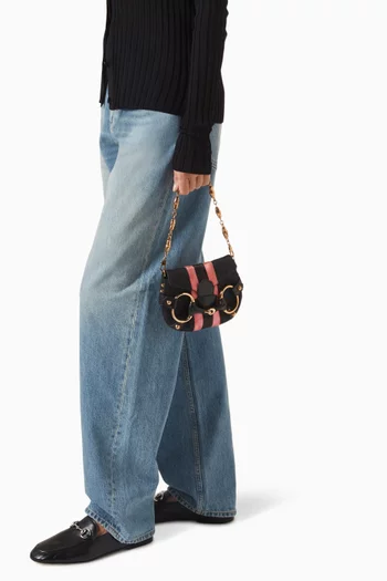 Mini Tom Ford Horsebit Shoulder Bag in Canvas, Leather & Satin