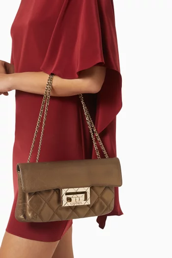 2000s Mademoiselle Lock Shoulder Bag in Metallic Lambskin Leather