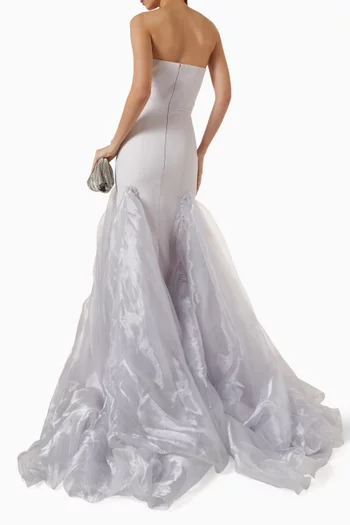 Strapless Trumpet Gown in Organza & Crepe