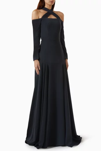 Off-shoulder Halter Gown in Crepe