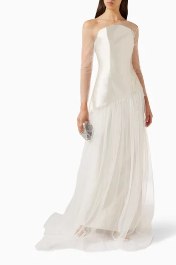 One-shoulder Gown in Mikado