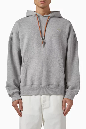 Leather Drawstrings Logo Hoodie in Cotton