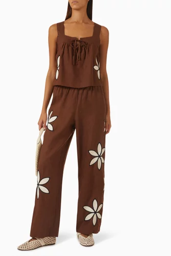 Emmie Embroidered Pants in Linen