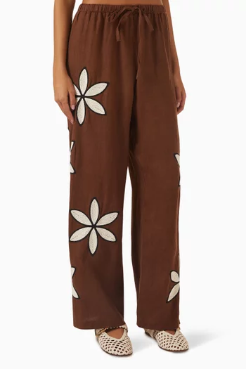 Emmie Embroidered Pants in Linen
