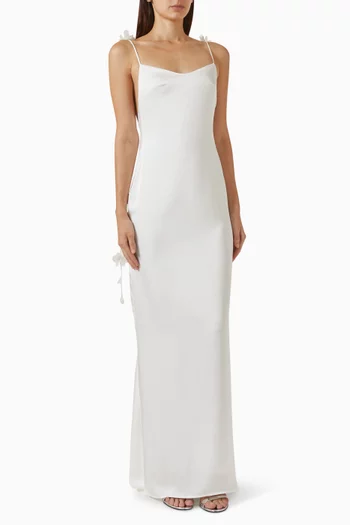 Floral Streamer Maxi Dress in Satin