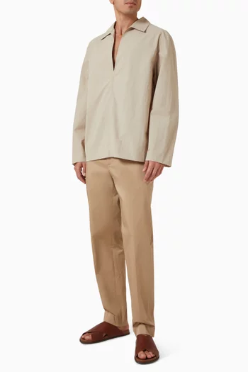Tailored Open-collar Shirt in Cotton-blend