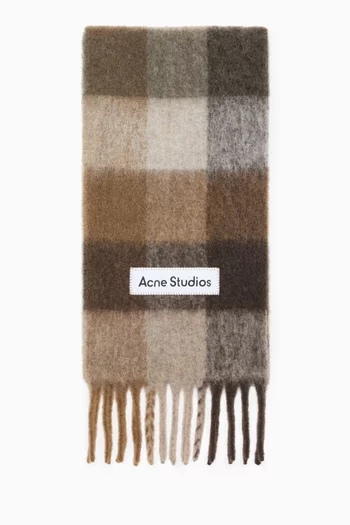 Logo Checked Scarf in Mohair-blend