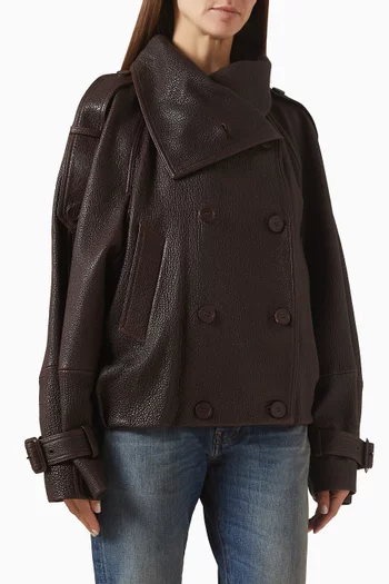 Cropped Trench Coat in Leather