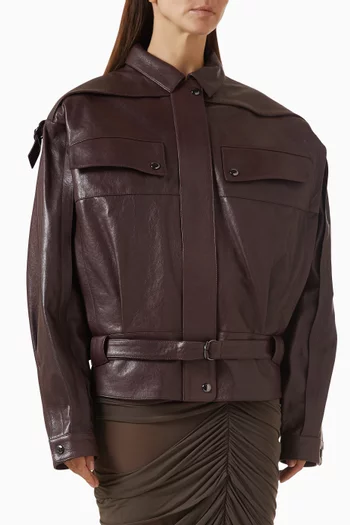 Oversized Belted Jacket in Leather