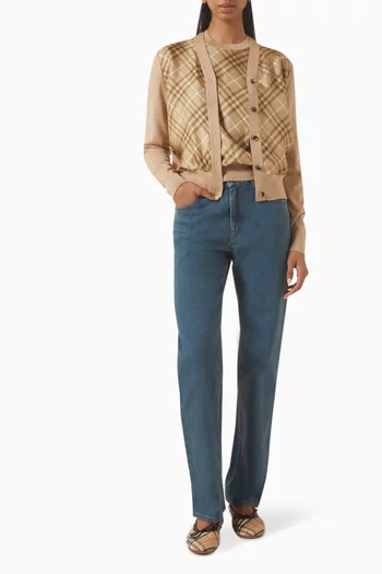 Check Panel Cardigan in Wool-silk