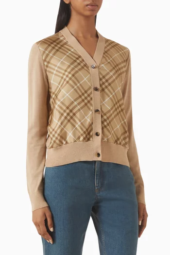 Check Panel Cardigan in Wool-silk