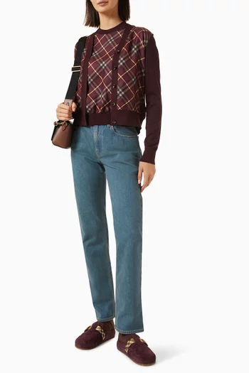 Check-panel Cardigan in Wool Blend