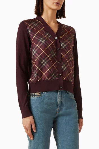 Check-panel Cardigan in Wool Blend