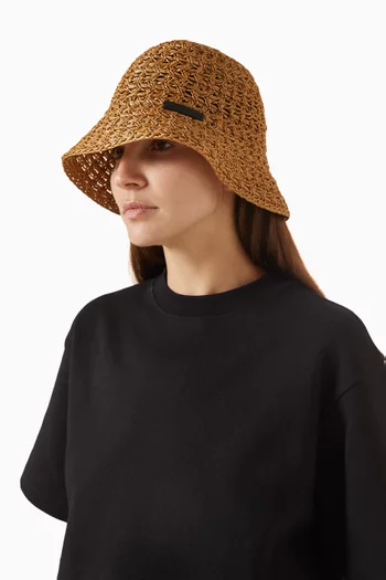 Logo Bucket Hat in Raffia