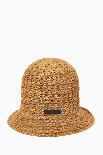 Logo Bucket Hat in Raffia