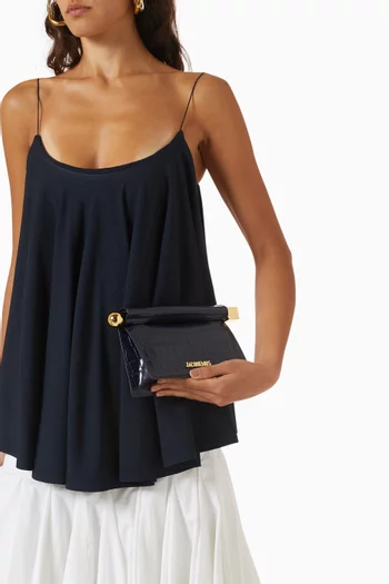 Small Rond Carré Clutch in Crocodile-embossed Leather