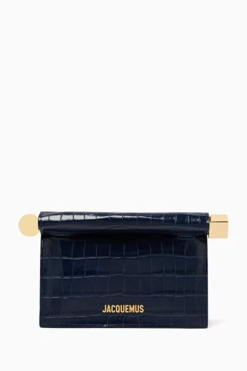 Small Rond Carré Clutch in Crocodile-embossed Leather