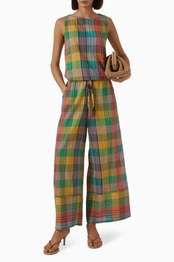 Echo Wide-leg Pants in Cotton-plaid
