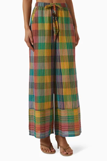 Echo Wide-leg Pants in Cotton-plaid