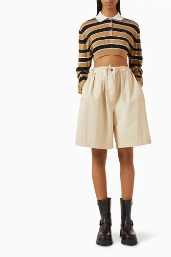 Crop Striped Polo Shirt in Silk