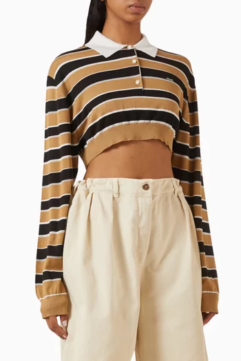 Crop Striped Polo Shirt in Silk
