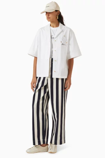 Le De-Nîmes Parasol Cropped Striped Jeans in Denim