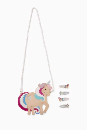 Magical Unicorn Bag & Hair Clips Set