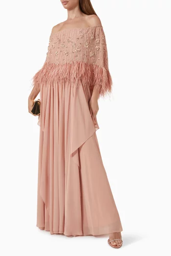 Off-shoulder Embellished Maxi Dress