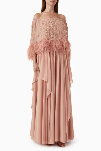 Off-shoulder Embellished Maxi Dress