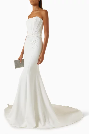 Embroidered Bridal Gown in Crepe