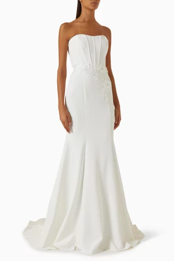 Embroidered Bridal Gown in Crepe