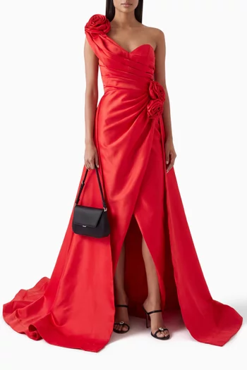 One-shoulder Ruffle Gown in Jersey