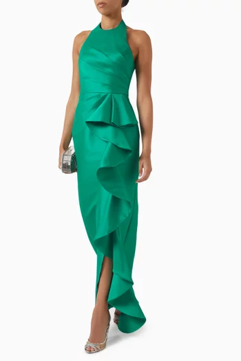 Ruffle Halter Gown in Mikado