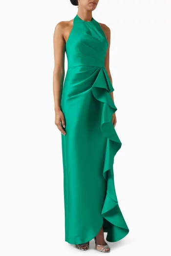 Ruffle Halter Gown in Mikado