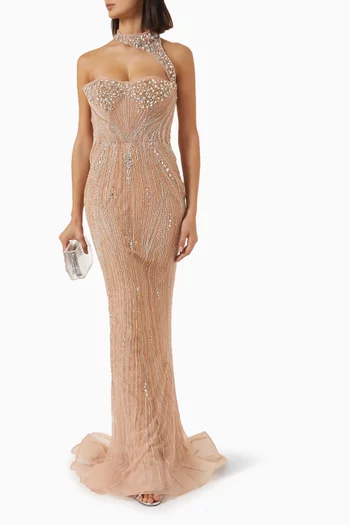 Strapless Embroidered Gown