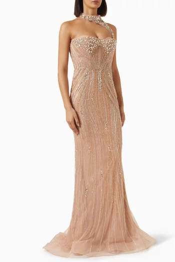 Strapless Embroidered Gown