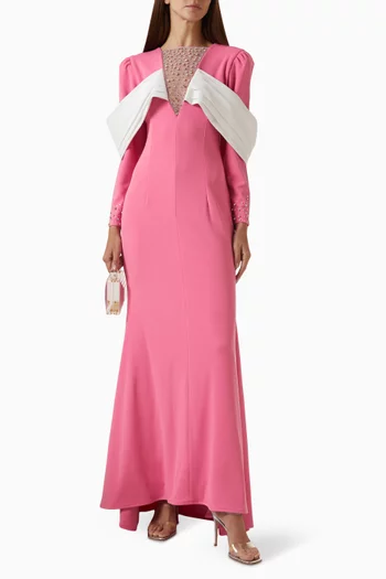 Beaded Mesh-insert Maxi Dress in Scuba