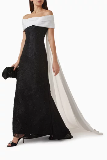 Off-shoulder Beaded Maxi Dress