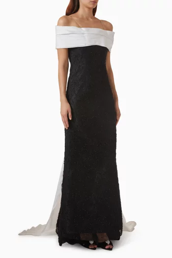 Off-shoulder Beaded Maxi Dress