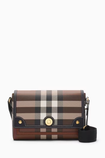 Medium Note Check Crossbody Bag in Coated Cotton & Leather