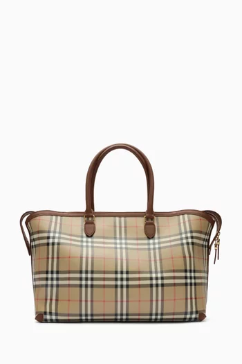 Medium Check Zip Tote Bag in Coated Cotton Canvas